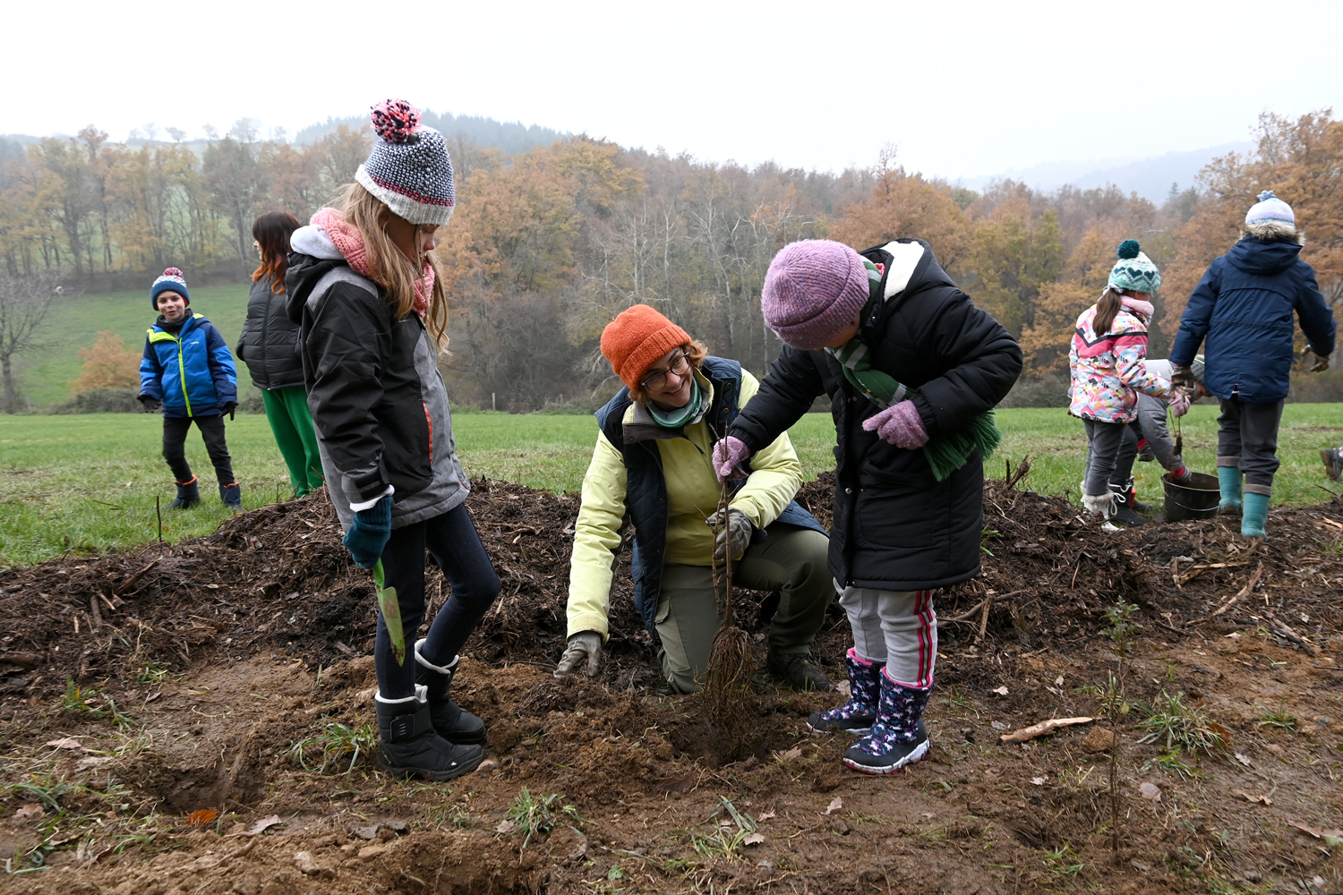 Plantation de haies avec classes d'enfants