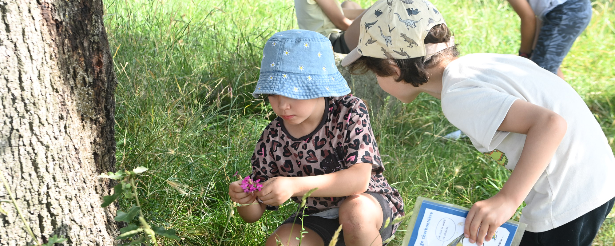 Deux enfants qui observent la flore