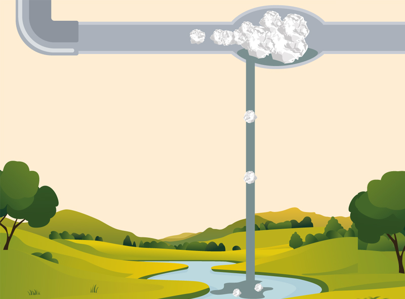 Lingettes dans le milieu naturel