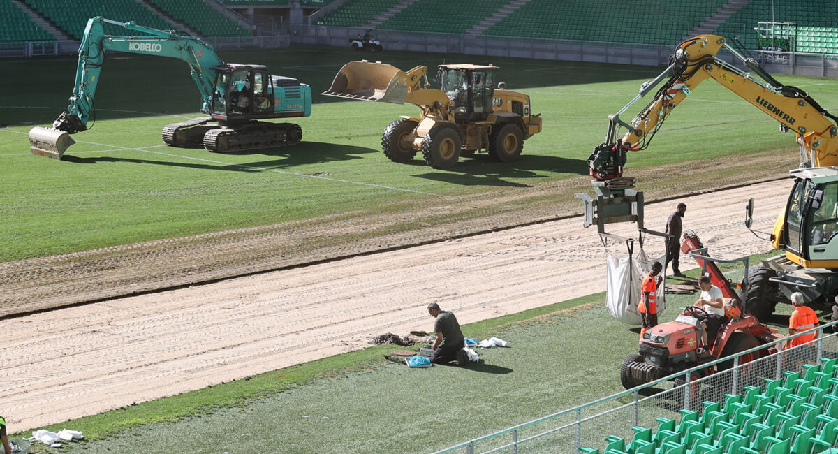 Dépose de la pelouse du stade