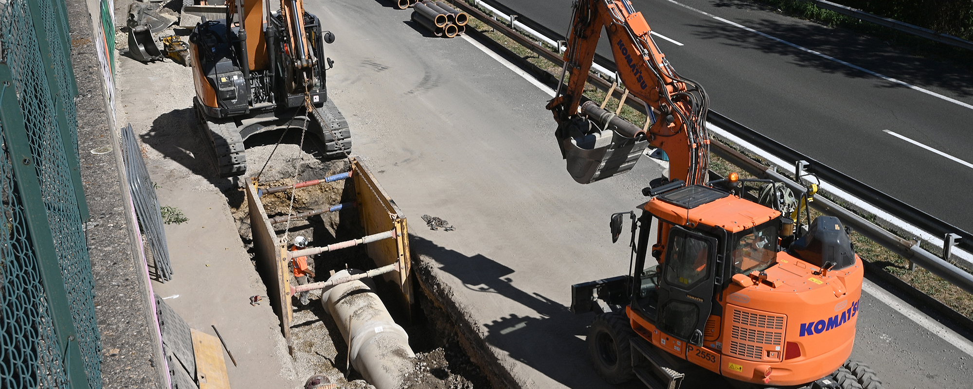 chantier réseaux en bord de route