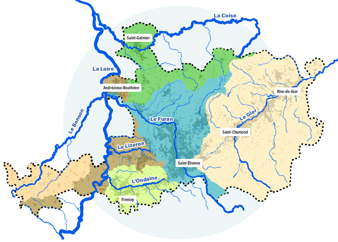 Carte des rivières de Saint-Étienne Métropole